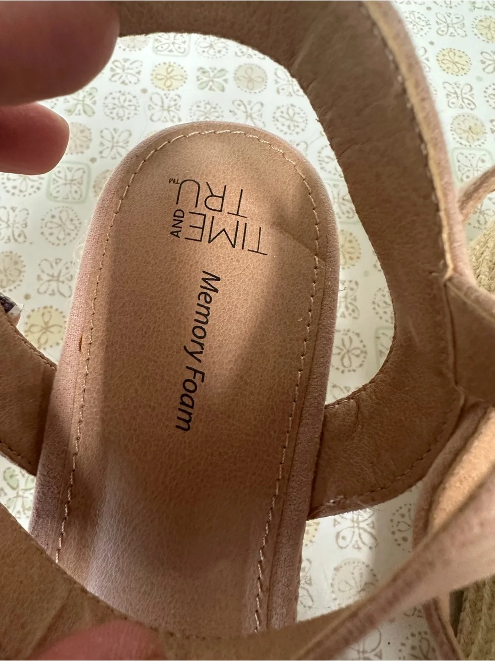 Time and Tru Blush Espadrille Wedge Sandals with Rhinestone Strap